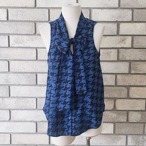 Blue Houndstooth Sleeveless Blouse